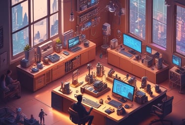 Close-up of subtle circuit board patterns with warm neutral highlights and soft motion effects.