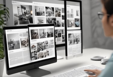 A user happily browsing makeup products on a laptop with a visible chat icon.