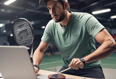 Tournament organizers reviewing registrations on a laptop at a club.