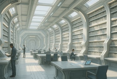 Lower deck library aboard Prometheus Linea.