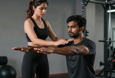 Trainer coaching a focused client in a sleek gym setting in Chandigarh.