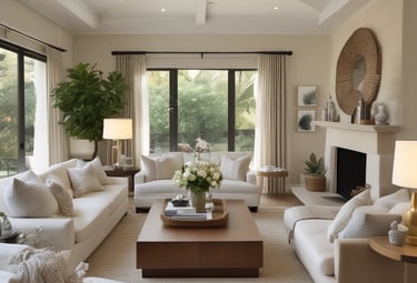 A stylish desert retreat short-term rental featuring earthy tones and comfortable seating.