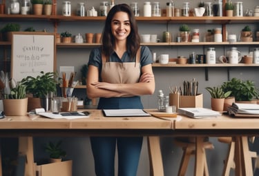 A vibrant display of pink salt lamps and felt wool accessories on shelves.