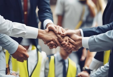 A recruiter shaking hands with a new employee in a bright office.