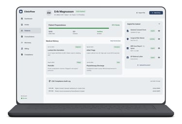 Screenshot of Healthcare platform showing patient dashboard