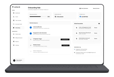 screenshot of law firm platform showing automated onboarding procedure
