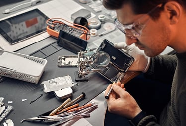 A man repairing the equipment