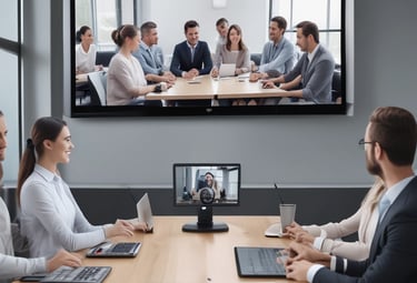 Close-up of a high-quality microphone and speaker setup in a modern meeting room.