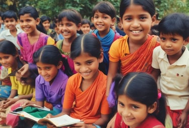 Community meeting discussing social justice initiatives under a large tree.