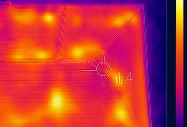 Thermal roof image showing heat distribution and insulation issues