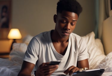 A focused bettor reviewing picks on a sleek smartphone in a dimly lit room.
