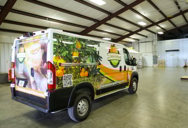 van in warehouse at citrus farm