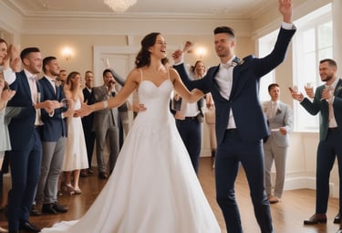A DJ discussing music choices with a smiling couple in a cozy setting.