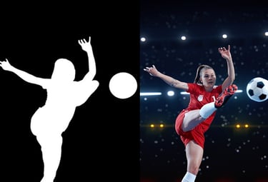 Before and after rotoscoping and green screen keying