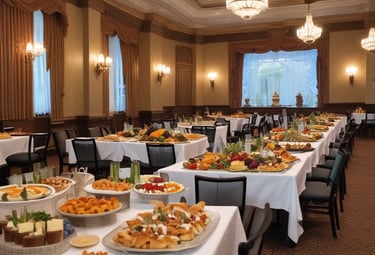 A DJ playing music at a lively event with colorful lights and dancing guests.