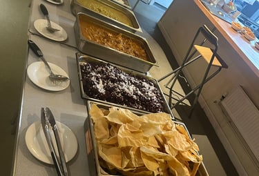 Trays of food on a table