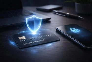 Safemoney.cloud business card protected by security system preventing fraud and unauthorized company expenses