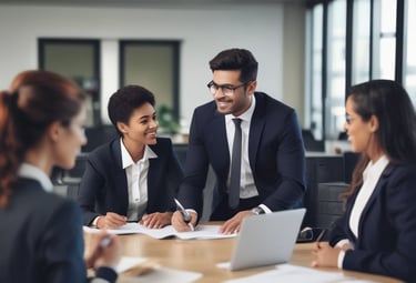 A trainer leading a lively session with engaged pharmacy staff around a table.