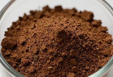 A close-up photograph of high-grade granulated coconut sugar in a minimalist clay bowl. Soft natural light highlights the golden-brown crystalline texture. Set in a clean, professional Southeast Asian / Indonesian kitchen environment.