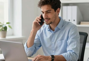Un homme d’affaires professionnel parle au téléphone portable tout en travaillant sur un ordinateur 