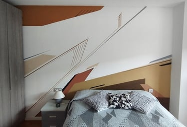 Pintura decorativa de graffiti mural en pared interior de habitacion arte urbano