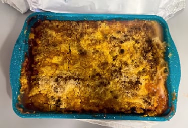 Home made dump cake in a pan.