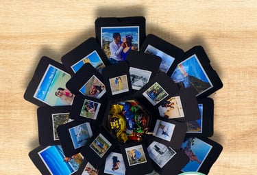 a clock with pictures of a family's photos on it