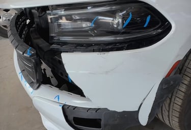 Crashed Dodge Charger at CarGo Collision Center Houston Auto Bodyshop