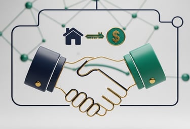 a professional handshake over a network graph, symbolizing a real estate referral agreement