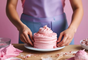 mujer decorando un pastel