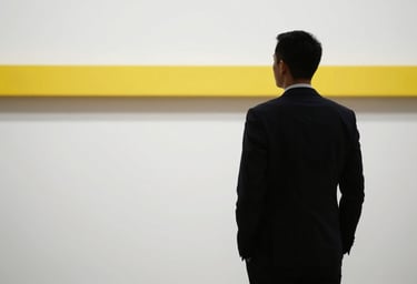 A professional silhouette of a person standing against a clean wall with a yellow accent beam, reflecting forward-thinking leadership.