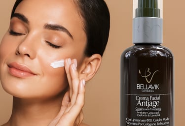 a woman with a white face and a bottle of cream