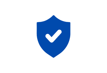 A blue security shield icon with a white checkmark symbol representing safety and protection.