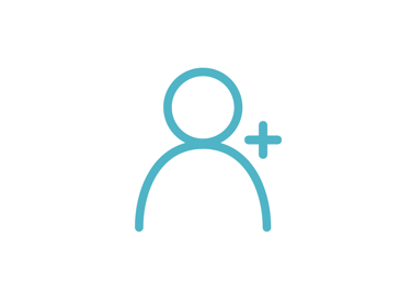 Leads icon with a plus sign representing the add user or create account function.