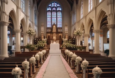 An elegant outdoor wedding ceremony setup under olive trees with gold and emerald accents.