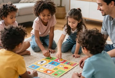 A cozy playroom setting with soft pastel colors and rounded furniture, inviting children to engage.