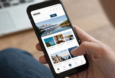 A sleek smartphone displaying a clean, modern website layout.
