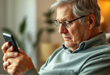 senhor idoso lendo informações no celular