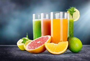 a group of three glasses of juices with fruits and vegetables
