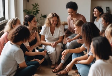 A woman sitting in the middle of a forest doing yoga