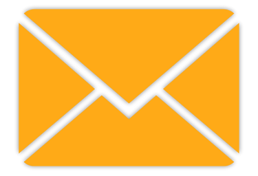 Minimalist orange email envelope icon isolated on a black background for contact and messaging.