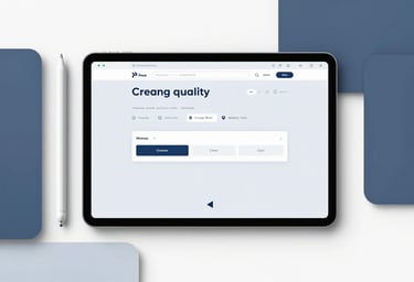 A flat-lay of professional creative tools, like a stylus and tablet, arranged neatly. The composition is balanced and modern, utilizing #415A77 and #778DA9 tones to signal creative expertise.