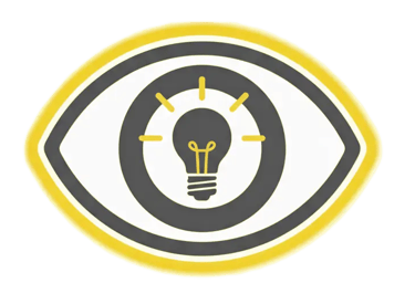 a yellow light bulb inside an eye