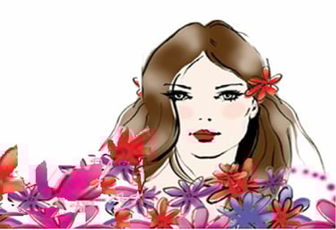 Hudvårdsklinik Stockholm illustration med blommor och kvinna.