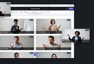una sc hermata che mostra 6 piccole finestre di video corsi online