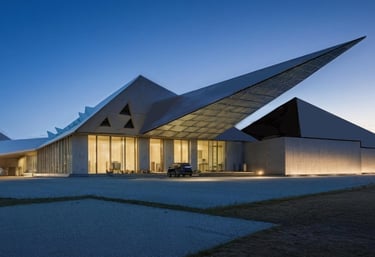 a building with a large triangular shaped building