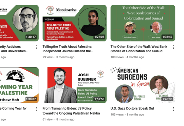 A screenshot of VJP's youtube changgel with thumbnails of all the webinars we have hosted