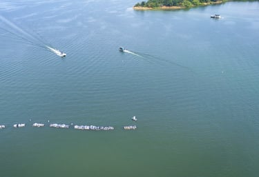a boat is sailing on the water