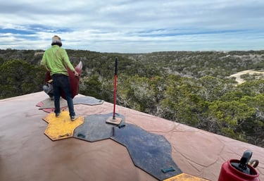 Stamping a concrete balcony.