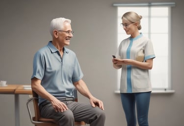 A modern medical consultation room with equipment and a doctor attending a patient.